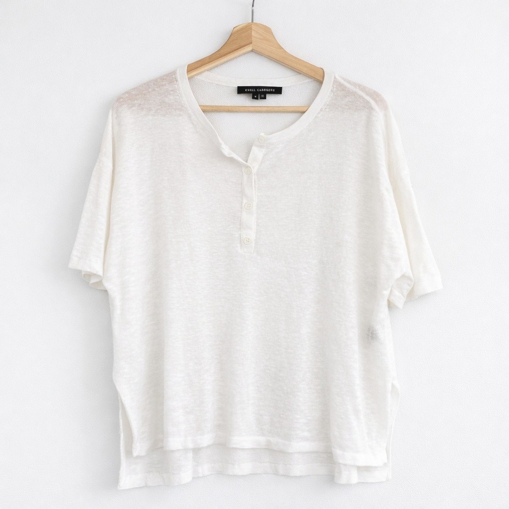 Skull Cashmere White Knit Linen‎ Shirt Small